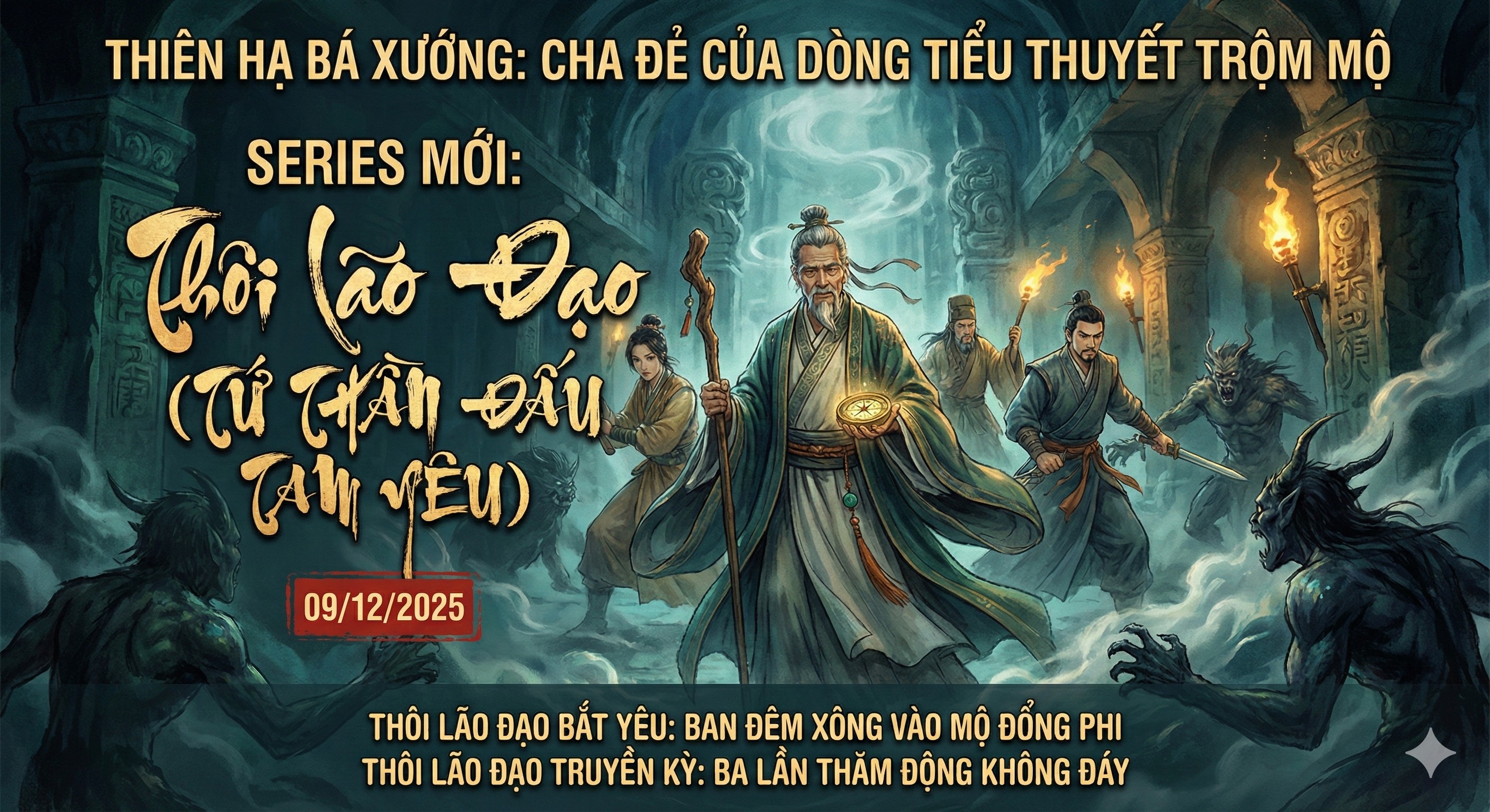 Bìa sách Thôi Lão Đạo Bắt Yêu - Ban Đêm Xông Vào Mộ Đổng Phi - Thiên Hạ Bá Xướng (Tập 1 series Tứ Thần Đấu Tam Yêu)