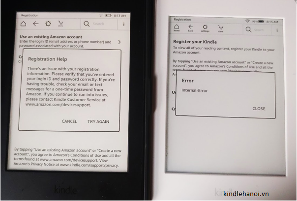 Các lỗi không đăng nhập được account kindle